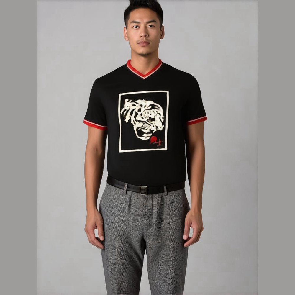 Men’s Vox Populi T-Shirt Size L Black w/ Red Trim Short Sleeve Cotton